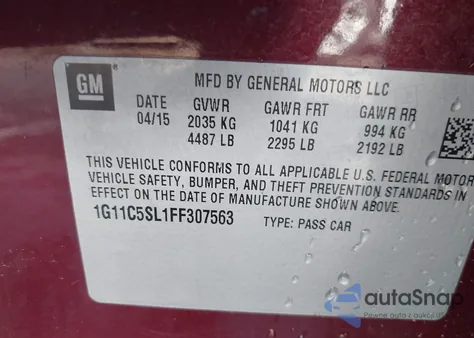 2015 Chevrolet Malibu 1Lt z USA, uszkodzony, nr VIN 1G11C5SL1FF307563